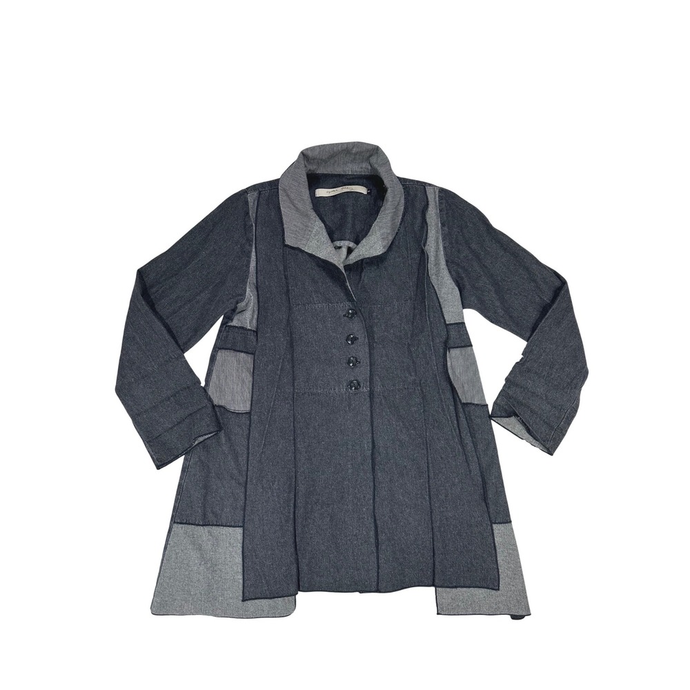 Cynthia Ashby Women Gray Patchwork Lagenlook Button Front Jacket Coat size Small